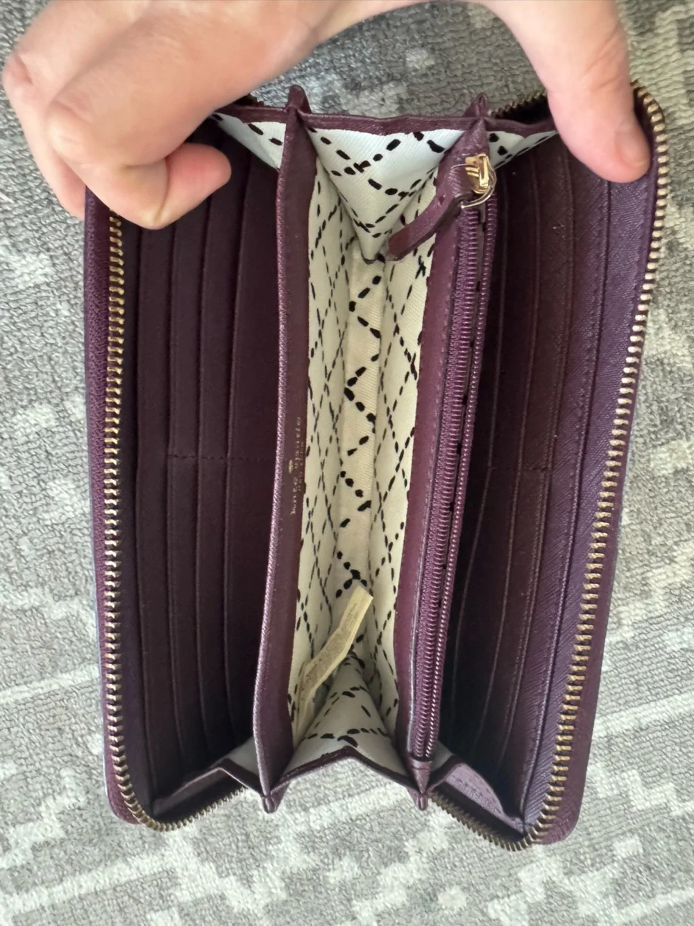 kate spade Plum Textured Leather Wallet with Gold Accent
